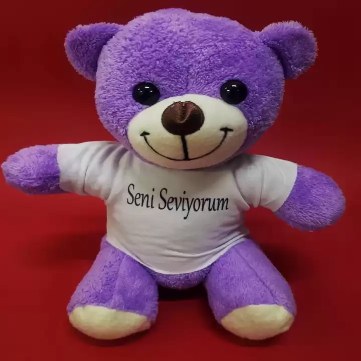 Seni Seviyorum Tişörtlü Mor Peluş Ayıcık