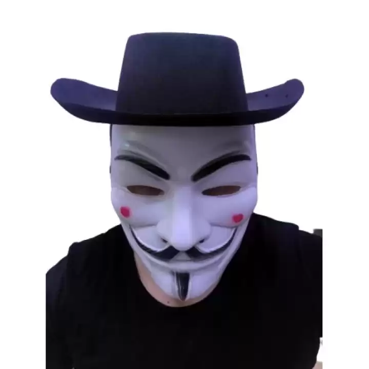 Siyah Renkli Delikli Çocuk Boy Vendetta Şapkası Ve Vendetta Maskesi