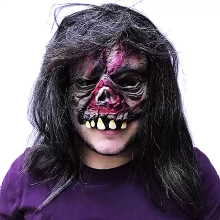 Uzun Siyah Saçlı Zombi Maske Lateks