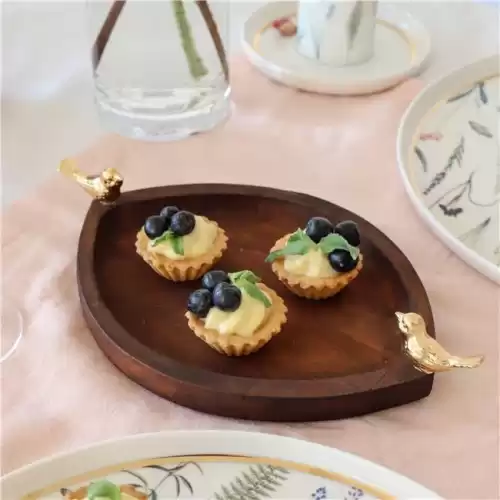 Akayev Ahşap Göz 20 cm Altın Kuş Sunum Tabağı