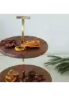 Akayev Ahşap 25 Cm Altın Boncuk Ayaklı İki Katlı Sunum Tabağı