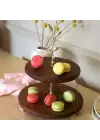 Akayev Ahşap Altın Boncuk Ayaklı İki Katlı Dal Sunum Tabağı
