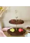 Akayev Ahşap Altın Boncuk Ayaklı İki Katlı Kuş Katlı Sunum Tabağı