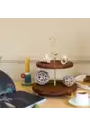 Akayev Ahşap Altın Boncuk Ayaklı İki Katlı Kuş Katlı Sunum Tabağı