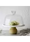 Akayev Mermer 25 Cm Ahşap Ayaklı Beyaz Cam Fanus