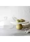 Akayev Mermer 25 Cm Ahşap Ayaklı Beyaz Cam Fanus
