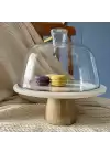 Akayev Mermer 25 Cm Ahşap Konik Ayaklı Beyaz Cam Fanus