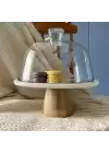 Akayev Mermer 25 Cm Ahşap Konik Ayaklı Beyaz Cam Fanus