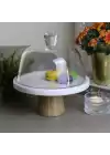 Akayev Mermer 25 Cm Ahşap Konik Ayaklı Kalın Beyaz Cam Fanus