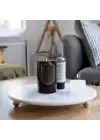 Akayev Mermer 25 Cm Altın Boncuk Ayaklı Beyaz Yuvarlak Sunum Tabağı