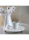 Akayev Mermer 25 Cm Füme Boncuk Ayaklı Beyaz Yuvarlak Sunumluk
