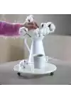 Akayev Mermer 25 Cm Füme Boncuk Ayaklı Beyaz Yuvarlak Sunumluk