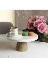Akayev Mermer 25 Cm Konik Ahşap Ayaklı Beyaz Kalın Yuvarlak Sunum Tabağı