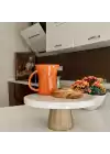 Akayev Mermer 25 Cm Konik Ahşap Ayaklı Beyaz Kalın Yuvarlak Sunum Tabağı