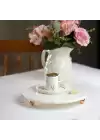 Akayev Mermer 25 Cm Rose Gold Boncuk Ayaklı Beyaz Yuvarlak Sunumluk