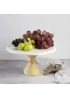 Akayev Mermer 28 Cm Ahşap Barok Ayaklı Beyaz Yuvarlak Sunum Tabağı