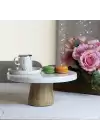 Akayev Mermer 28 Cm Konik Ahşap Ayaklı Beyaz Kalın Yuvarlak Sunum Tabağı