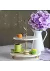 Akayev Mermer Altın Boncuk Ayaklı İki Katlı Dal Sunum Tabağı