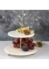 Akayev Mermer Altın Boncuk Ayaklı İki Katlı Dal Sunum Tabağı