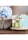 Akayev Mermer Altın Boncuk Ayaklı İki Katlı Kuş Katlı Sunum Tabağı