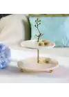 Akayev Mermer Altın Boncuk Ayaklı İki Katlı Kuş Katlı Sunum Tabağı