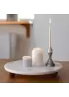 Akayev Mermer Beyaz 19 cm Ahşap Boncuk Ayaklı Sunumluk - Kahve ve Tatlı Sunumu - Yağ Standı