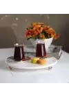 Akayev Mermer Beyaz 30 Cm Rose Gold Boncuk Ayaklı Yuvarlak Sunumluk