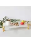 Akayev Mermer Beyaz 30x20 Cm Altın Çita Ayaklı Sunum Tabağı