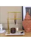 Akayev Mermer Beyaz Gold Ayaklı Havluluk ve Takı Standı