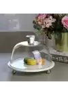 Akayev Mermer 25 Cm Altın Boncuk Ayaklı Beyaz Cam Fanus