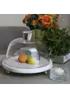 Akayev Mermer 25 Cm Altın Boncuk Ayaklı Beyaz Kalın Cam Fanus