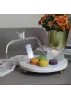 Akayev Mermer 25 Cm Altın Boncuk Ayaklı Beyaz Kalın Cam Fanus