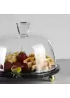 Akayev Mermer 25 Cm Altın Boncuk Ayaklı Siyah Cam Fanus