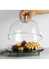 Akayev Mermer 25 Cm Altın Boncuk Ayaklı Siyah Cam Fanus