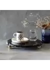 Akayev Mermer 25 Cm Altın Boncuk Ayaklı Siyah Yuvarlak Sunum Tabağı