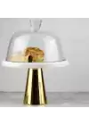 Akayev Mermer 25 Cm Altın Konik Ayak Beyaz Kalın Cam Fanus