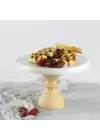 Akayev Mermer 25 Cm Barok Ahşap Ayaklı Beyaz Kalın Yuvarlak Sunum Tabağı