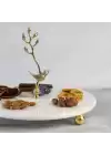Akayev Mermer 25 Cm Beyaz Altın Boncuk Ayaklı Kuş Katlı Sunum Tabağı