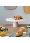 Akayev Mermer 25 Cm Konik Ahşap Ayaklı Beyaz Yuvarlak Sunum Tabağı
