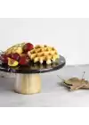 Akayev Mermer 25 Cm Konik Ahşap Ayaklı Siyah Yuvarlak Sunum Tabağı