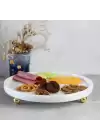 Akayev Mermer 28 Cm Altın Boncuk Ayaklı Beyaz Yuvarlak Kalın Sunum Tabağı