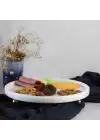 Akayev Mermer 28 Cm Altın Boncuk Ayaklı Beyaz Yuvarlak Kalın Sunum Tabağı