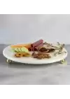 Akayev Mermer 28 Cm Beyaz Altın Boncuk Ayaklı Kuş Sunum Tabağı