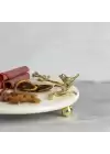 Akayev Mermer 28 Cm Beyaz Altın Boncuk Ayaklı Kuş Sunum Tabağı