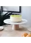 Akayev Mermer 28 Cm Konik Ahşap Ayaklı Beyaz Yuvarlak Sunum Tabağı