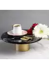 Akayev Mermer 28 Cm Metal Ayaklı Siyah Yuvarlak Sunum Tabağı