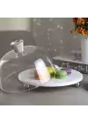 Akayev Mermer Beyaz 25 Cm Gümüş Boncuk Ayak Cam Fanus