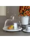 Akayev Mermer Beyaz 25 Cm Gümüş Boncuk Ayak Cam Fanus