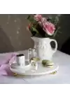 Akayev Mermer Beyaz 28 Cm Altın Boncuk Ayak Ginkgo Sunum Tabağı