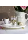 Akayev Mermer Beyaz 28 Cm Altın Boncuk Ayak Ginkgo Sunum Tabağı